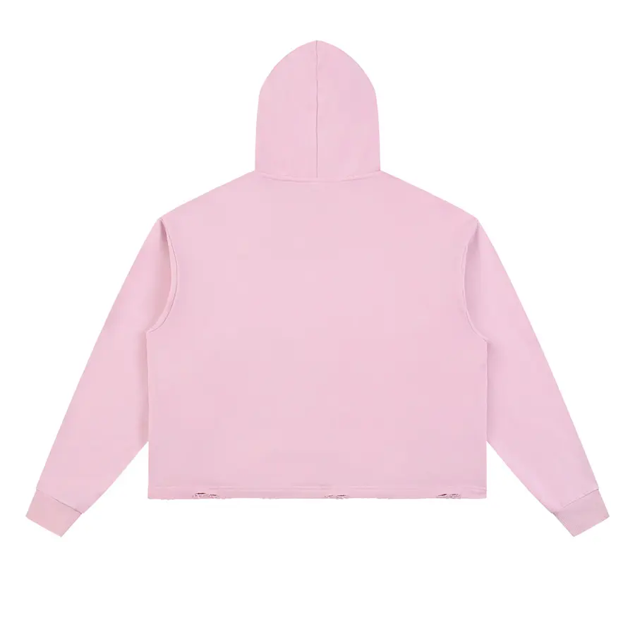Cropped Distressed Hoodie in Blush, back