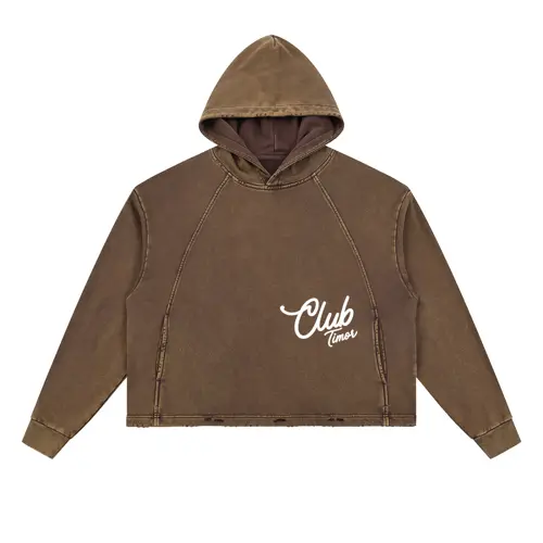 Club Timor cropped distressed hoodie in Mocha