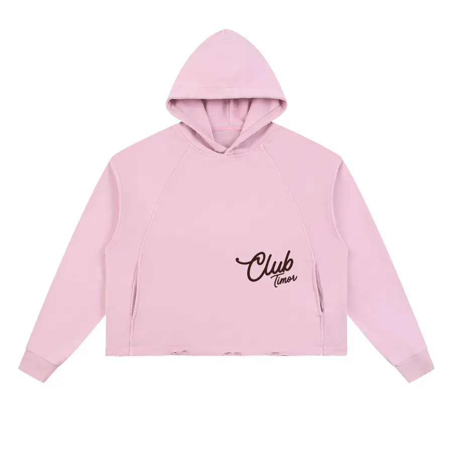 Cropped Distressed Hoodie in Blush, front